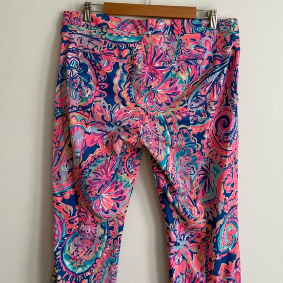 Lilly Pulitzer Paisley Print Stretch Pants Pink Navy – Size 12 - Picture 5 of 9
